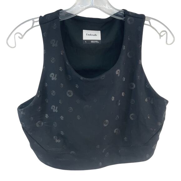 Underalls Black All-Over Print Polyester Blend Sports Bra Women’s Large Preowned - Picture 1 of 4